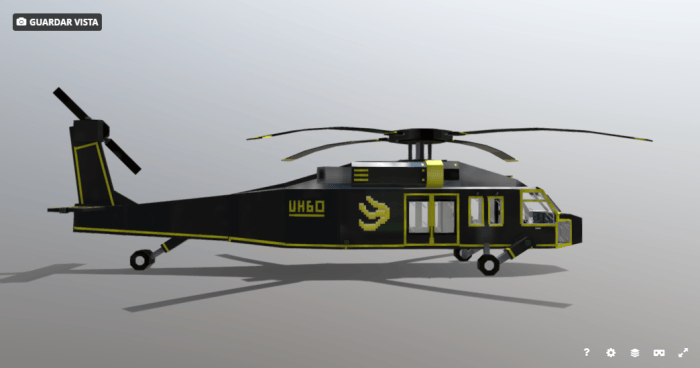 Blocky black and yellow helicopter model