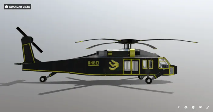 Blocky black and yellow helicopter model
