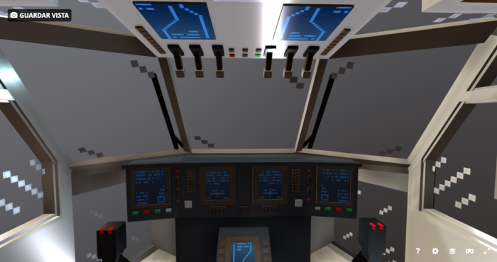Blocky helicopter cockpit with digital panels