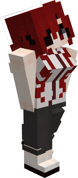 Blocky character with red hair and outfit.