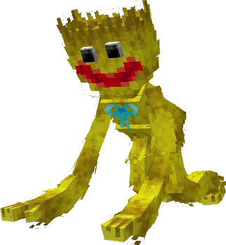 A blocky yellow creature with a red smile.