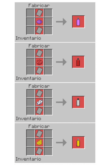 Crafting recipes for four colored canisters.