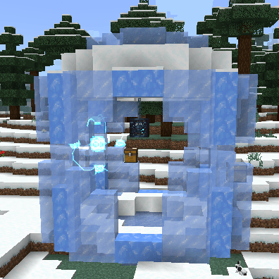 Icy structure with glowing blue entity inside
