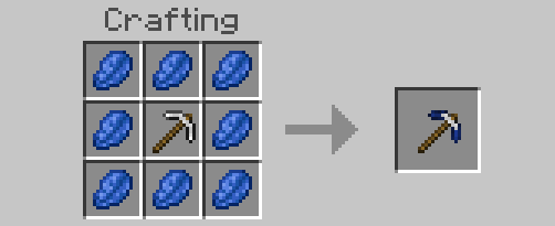 Crafting grid with blue items.