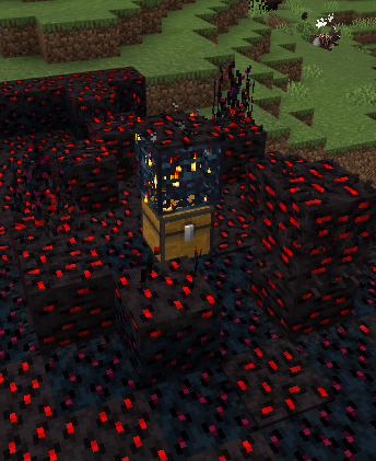 A spawner surrounded by red-veined blocks.
