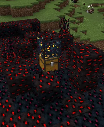 A spawner surrounded by red-veined blocks.