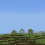 Glowing sword slash in pixelated landscape