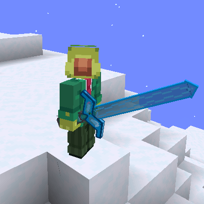 Blocky character holding a glowing blue sword