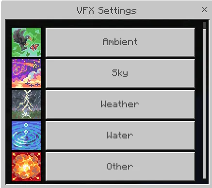 VFX settings menu with shader options