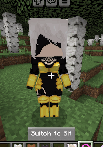 Pixelated character in forest setting.