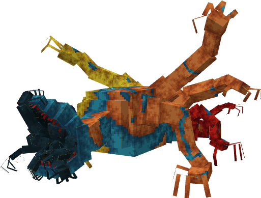 Colorful, blocky spider creature model.