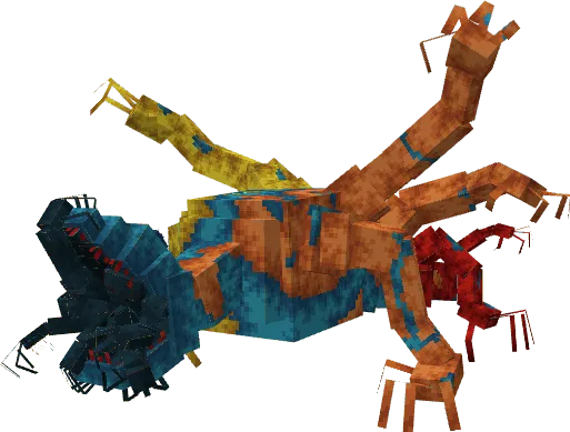 Colorful, blocky spider creature model.
