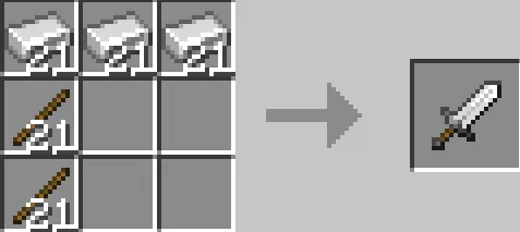 Sword crafting recipe using iron and sticks