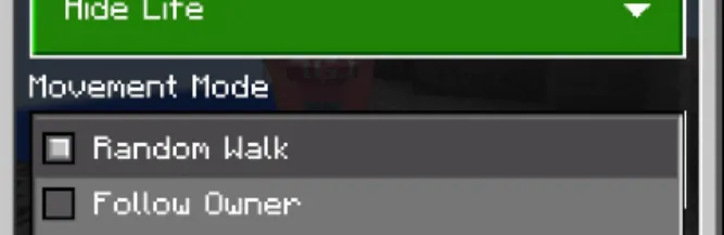 Menu options for character movement mode.