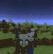 Villagers with swords gather under night sky