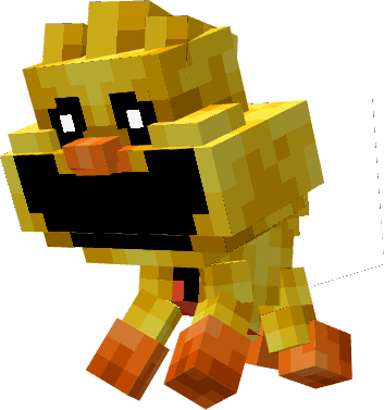 Blocky yellow creature with orange feet.