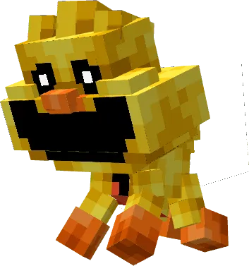 Blocky yellow creature with orange feet.