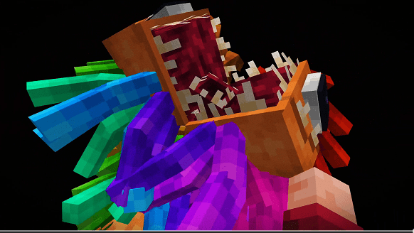 Colorful monster with open mouth.