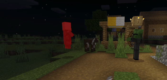 Green villager agent fights mob at night