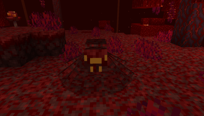 Red spider in a dark, red-hued biome.