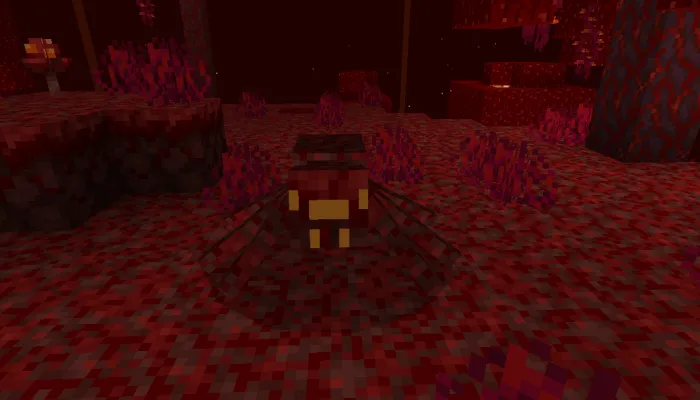Red spider in a dark, red-hued biome.