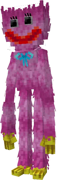 Blocky pink creature with wide smile.