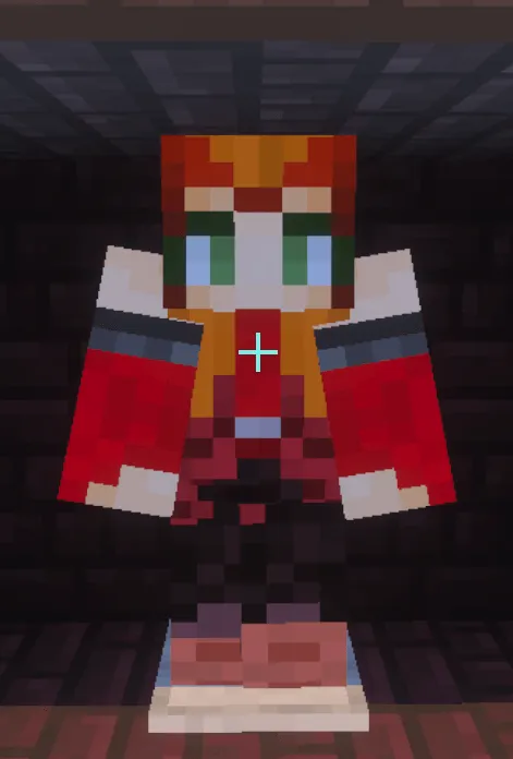 Blocky superhero character in red costume