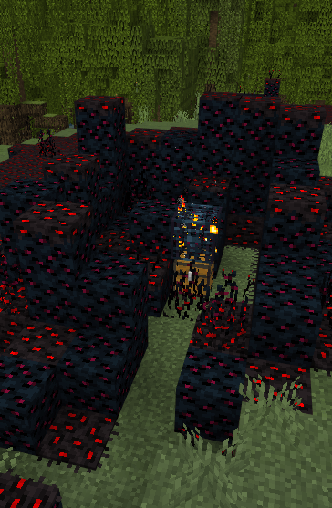 Dark blocks with red accents and spawner.