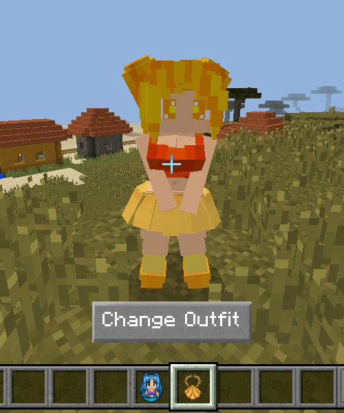 Pixelated character with change outfit option.