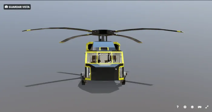 Yellow and black blocky helicopter front view