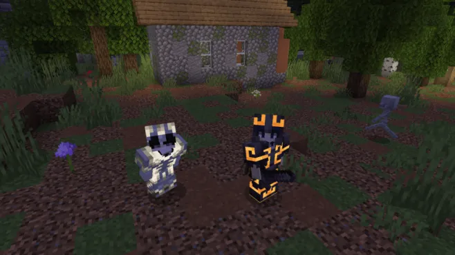 Two characters in glowing armor.