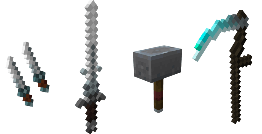 Pixelated fantasy weapons assortment.