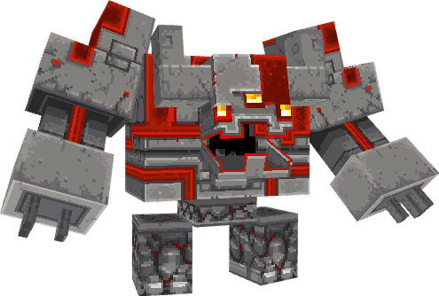 Blocky golem with red accents.