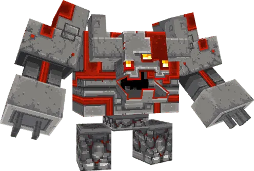 Blocky golem with red accents.