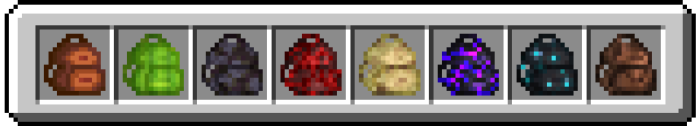 Eight colorful pixelated backpacks.