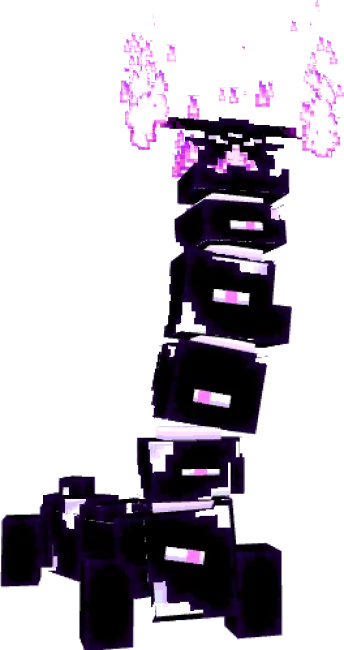 Tower of stacked, glowing blocks.