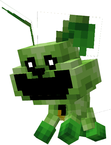 Green blocky character with big eyes.