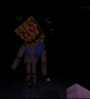 Creepy pumpkin-headed boss in dark biome