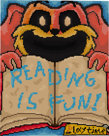 Smiling creature holding a book.