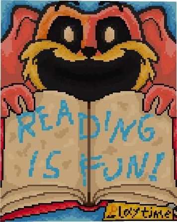 Smiling creature holding a book.
