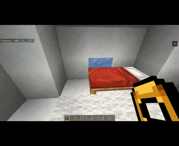 Player uses transmutation tool near bed