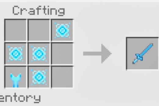 Crafting recipe for a glowing blue sword