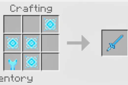 Crafting recipe for a glowing blue sword
