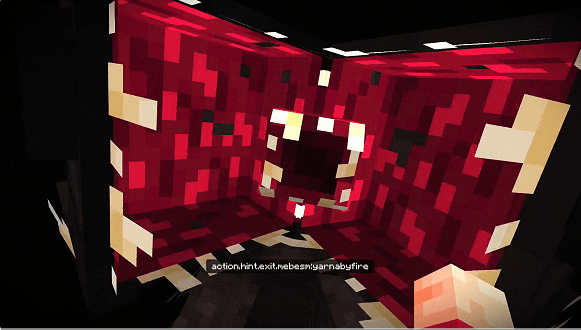 Red and black pixelated monster face.