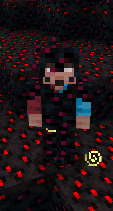 Mutated character with glowing red eyes.