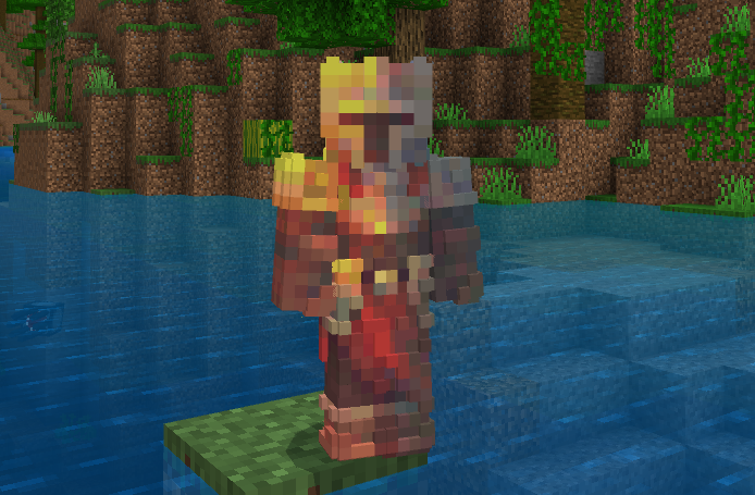 3D textured player skin on grassy block.