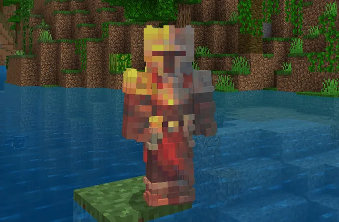 3D textured player skin on grassy block.