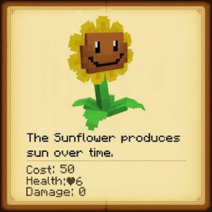 Pixelated sunflower with game stats displayed