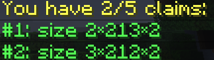 Claim status and area sizes displayed in chat