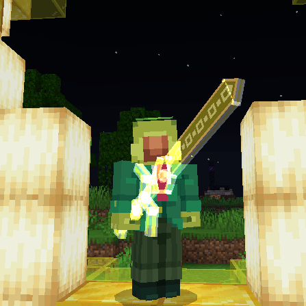 Player holding a glowing enchanted sword